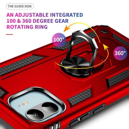Capa magnética digital Max Power para Xiaomi Redmi A1 / Redmi A2 com anel giratório vermelho