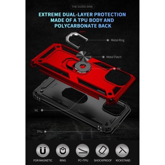 Capa magnética digital Max Power para Xiaomi Redmi A1 / Redmi A2 com anel giratório vermelho