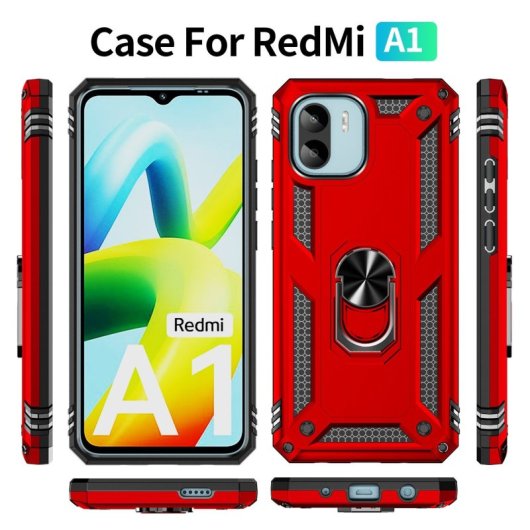 Capa magnética digital Max Power para Xiaomi Redmi A1 / Redmi A2 com anel giratório vermelho