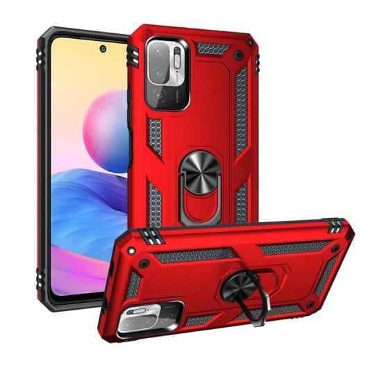 Capa magnética digital Max Power para Xiaomi Redmi Note 10 5G/Poco M3 Pro 5G com suporte de anel giratório vermelho