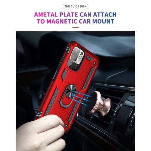 Capa magnética digital Max Power para Xiaomi Redmi Note 10 5G/Poco M3 Pro 5G com suporte de anel giratório vermelho