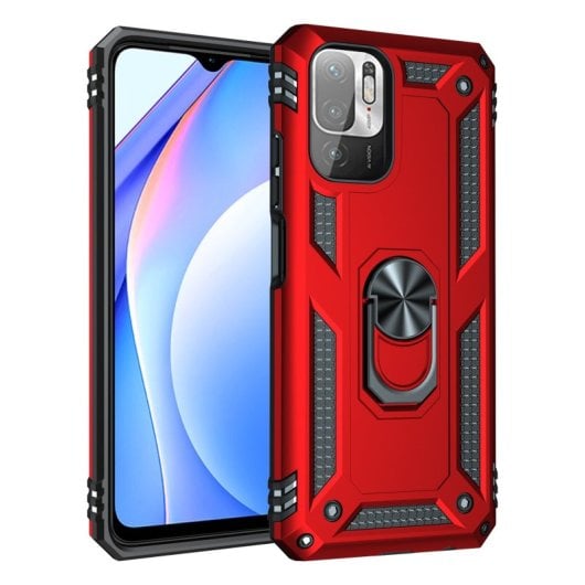 Capa magnética digital Max Power para Xiaomi Redmi Note 10 5G/Poco M3 Pro 5G com suporte de anel giratório vermelho