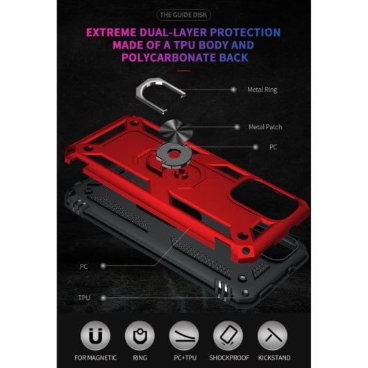 Capa magnética digital Max Power para Xiaomi Redmi Note 10 5G/Poco M3 Pro 5G com suporte de anel giratório vermelho