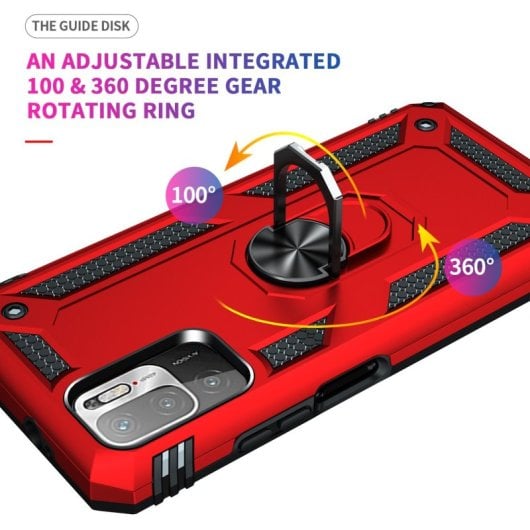 Capa magnética digital Max Power para Xiaomi Redmi Note 10 5G/Poco M3 Pro 5G com suporte de anel giratório vermelho