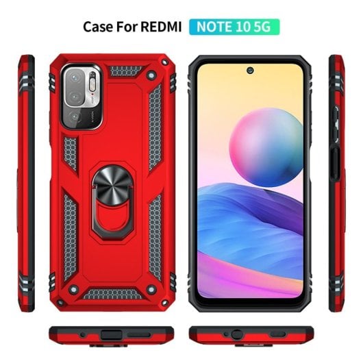 Capa magnética digital Max Power para Xiaomi Redmi Note 10 5G/Poco M3 Pro 5G com suporte de anel giratório vermelho