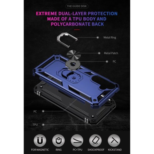 Coque magnétique numérique Max Power pour Samsung Galaxy A52/A52S 5G avec anneau rotatif bleu