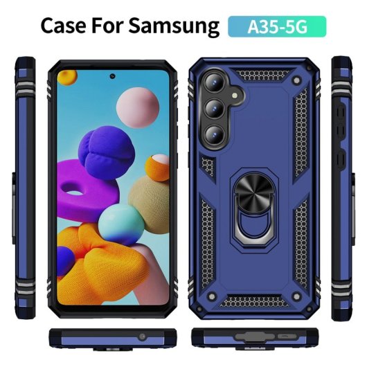 Coque magnétique numérique Max Power pour Samsung Galaxy A52/A52S 5G avec anneau rotatif bleu