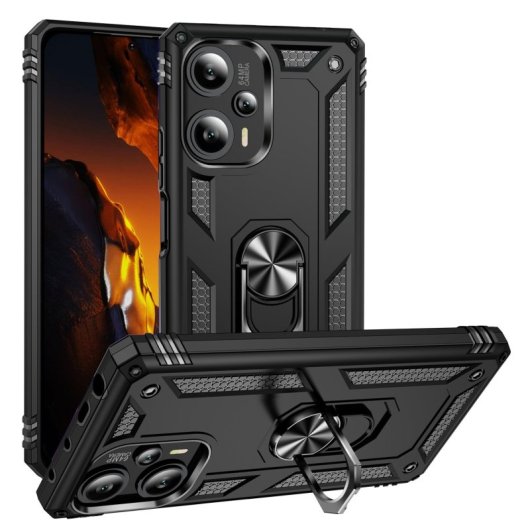 Custodia magnetica digitale Max Power per Xiaomi Poco F5 5G con anello rotante, nera