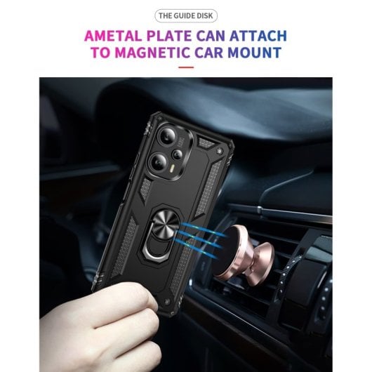 Custodia magnetica digitale Max Power per Xiaomi Poco F5 5G con anello rotante, nera