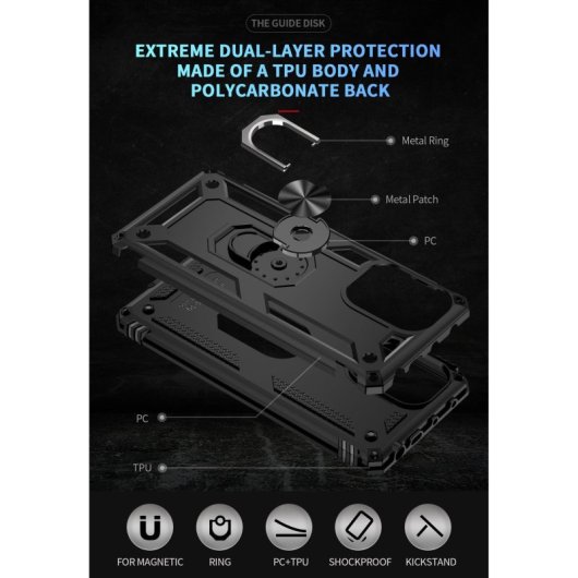 Custodia magnetica digitale Max Power per Xiaomi Poco F5 5G con anello rotante, nera