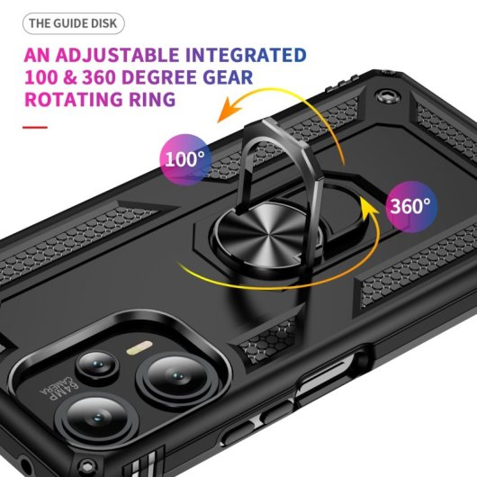 Custodia magnetica digitale Max Power per Xiaomi Poco F5 5G con anello rotante, nera