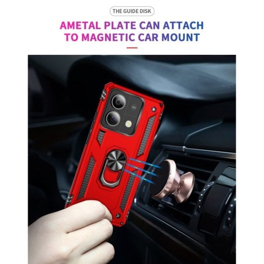 Max Power Digital Magnetic Case für Xiaomi Redmi Note 13 5G Hülle mit drehbarem Ring, Rot