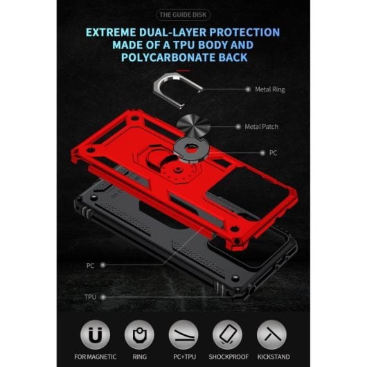 Max Power Digital Magnetic Case für Xiaomi Redmi Note 13 5G Hülle mit drehbarem Ring, Rot