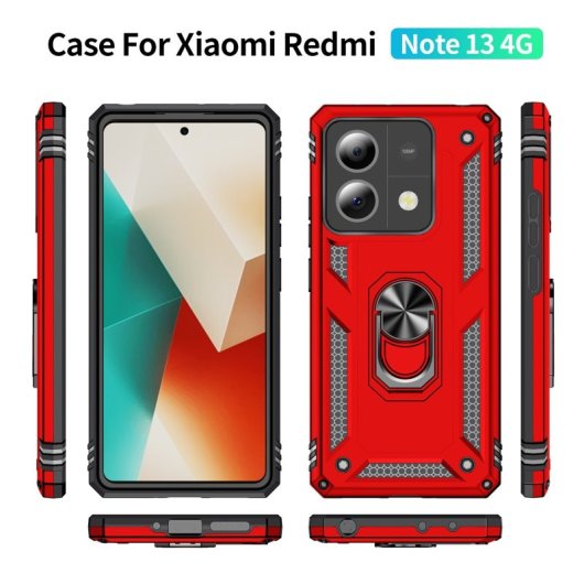 Max Power Digital Magnetic Case für Xiaomi Redmi Note 13 5G Hülle mit drehbarem Ring, Rot