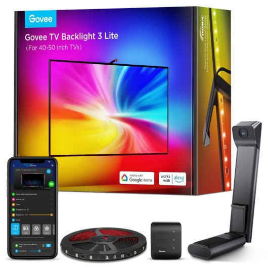 Retroiluminación TV Govee 3 Lite Corrección Ojo de Pez RGBICW 2,4m 612lm Alexa Wi-Fi IP44