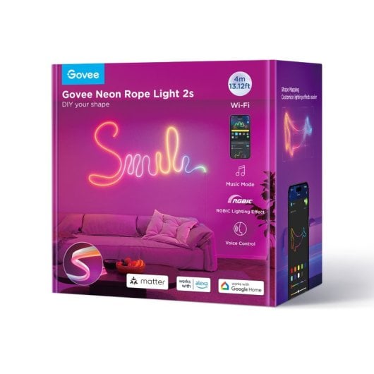 Tira LED Govee Neon Rope Light 2 4m RGBIC, Control App, Matter, Clips Flexibles