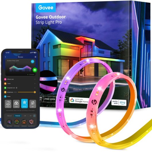 Tira LED Exterior Govee 10m RGBICWW 200lm/m Doble Blanco IP65 Wi-Fi Bluetooth Alexa