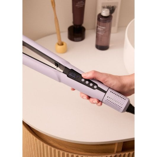 Plancha de pelo Create con revestimiento cerámico, iones negativos, LCD y ajuste de temperatura
