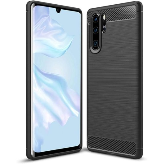 Custodia Max Power Digital in fibra di carbonio per Huawei P30 Pro, in silicone nero antiurto.