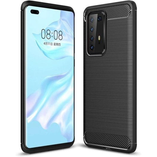 Custodia Max Power Digital in fibra di carbonio per Huawei P40 Pro, antiurto, in silicone nero