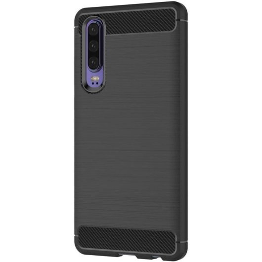Custodia Max Power Digital in fibra di carbonio per Huawei P30, antiurto, in silicone nero.