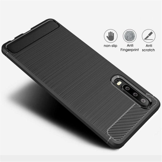 Custodia Max Power Digital in fibra di carbonio per Huawei P30, antiurto, in silicone nero.