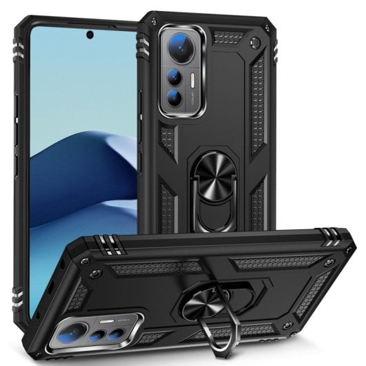 Custodia magnetica digitale Max Power per Xiaomi Mi 12 Lite con anello rotante, nera