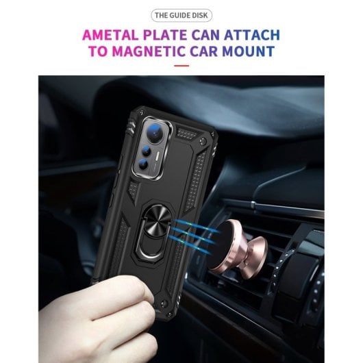 Custodia magnetica digitale Max Power per Xiaomi Mi 12 Lite con anello rotante, nera