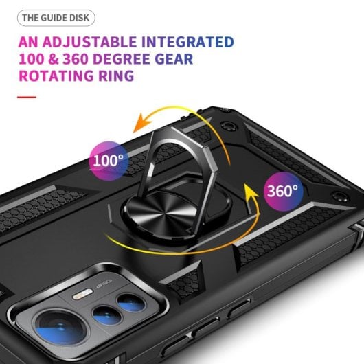 Custodia magnetica digitale Max Power per Xiaomi Mi 12 Lite con anello rotante, nera