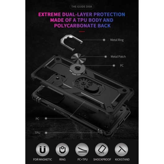 Custodia magnetica digitale Max Power per Xiaomi Mi 12 Lite con anello rotante, nera