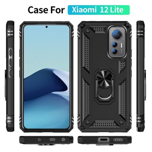 Custodia magnetica digitale Max Power per Xiaomi Mi 12 Lite con anello rotante, nera