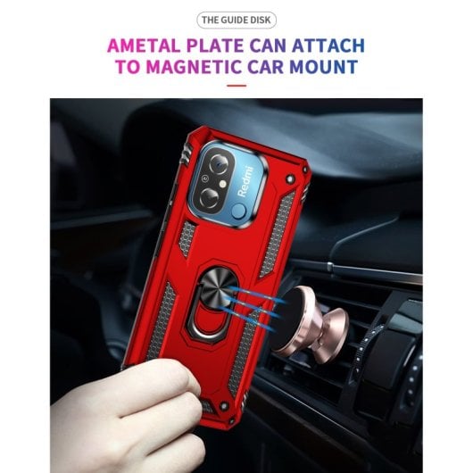 Capa magnética digital Max Power para Xiaomi Redmi 12c com anel giratório vermelho