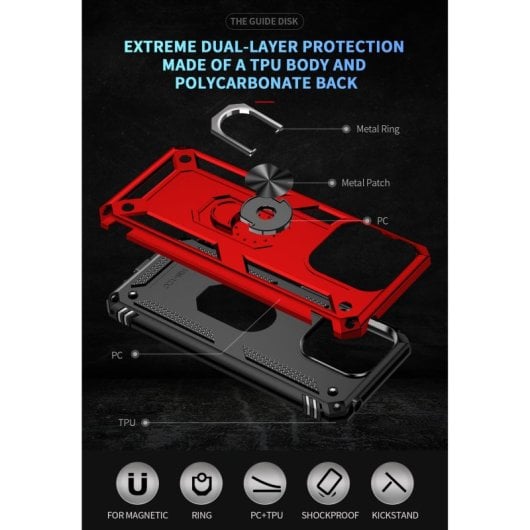 Capa magnética digital Max Power para Xiaomi Redmi 12c com anel giratório vermelho