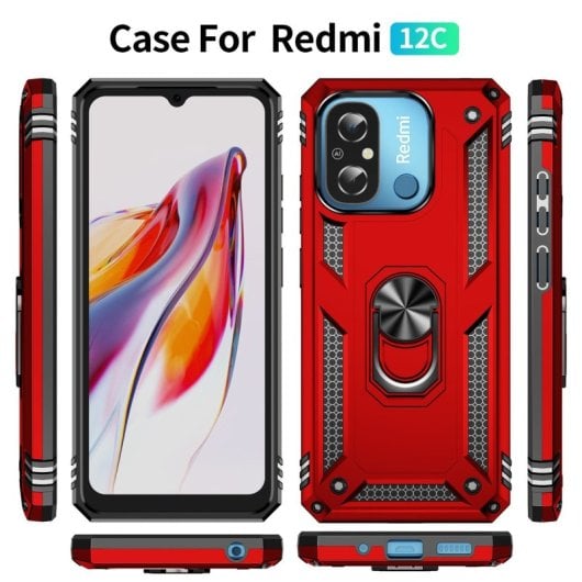 Capa magnética digital Max Power para Xiaomi Redmi 12c com anel giratório vermelho