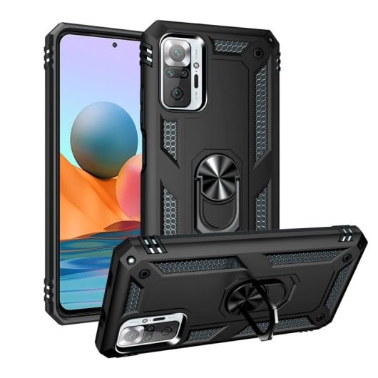 Custodia magnetica digitale Max Power per Xiaomi Redmi Note 10 Pro con anello rotante, nera