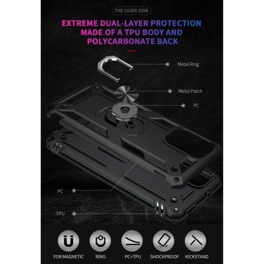 Custodia magnetica digitale Max Power per Xiaomi Redmi Note 10 Pro con anello rotante, nera
