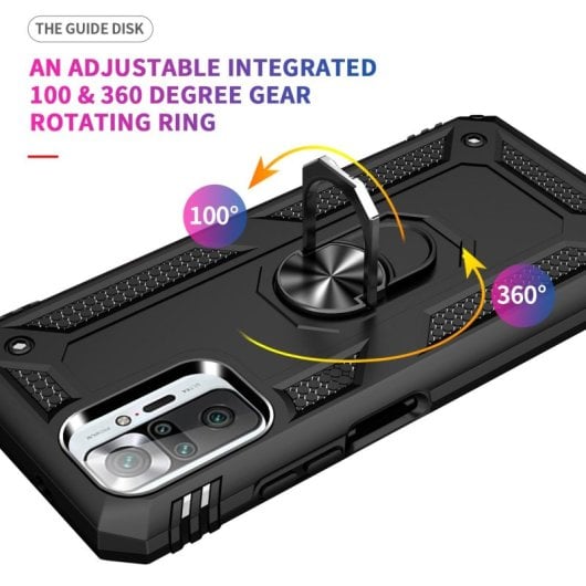 Custodia magnetica digitale Max Power per Xiaomi Redmi Note 10 Pro con anello rotante, nera