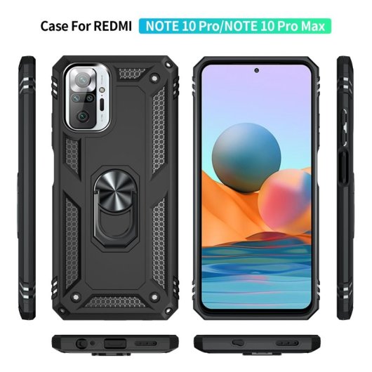 Custodia magnetica digitale Max Power per Xiaomi Redmi Note 10 Pro con anello rotante, nera