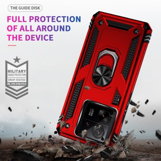 Capa magnética digital Max Power para Xiaomi Mi 13T/Mi 13T Pro com anel giratório vermelho