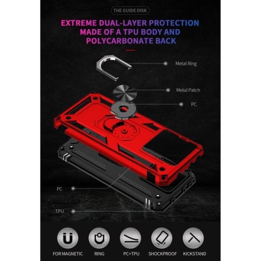 Capa magnética digital Max Power para Xiaomi Mi 13T/Mi 13T Pro com anel giratório vermelho