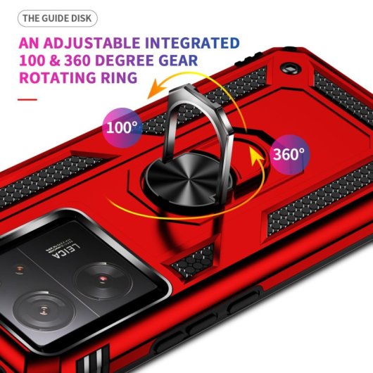 Capa magnética digital Max Power para Xiaomi Mi 13T/Mi 13T Pro com anel giratório vermelho