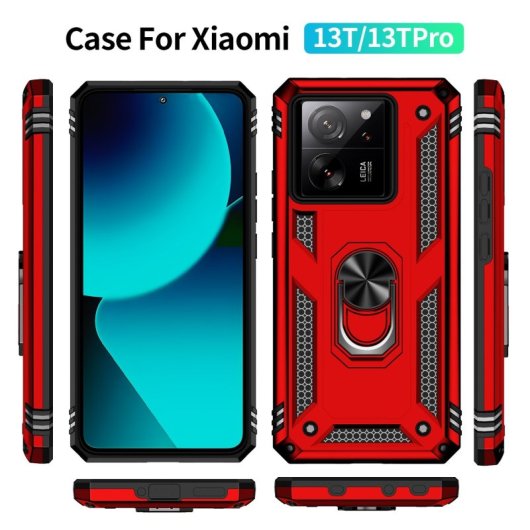 Capa magnética digital Max Power para Xiaomi Mi 13T/Mi 13T Pro com anel giratório vermelho