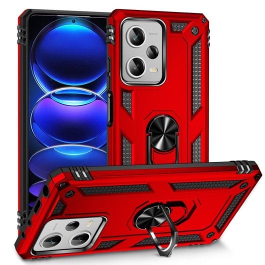 Capa magnética digital Max Power para Xiaomi Redmi Note 12 Pro Plus com anel giratório vermelho