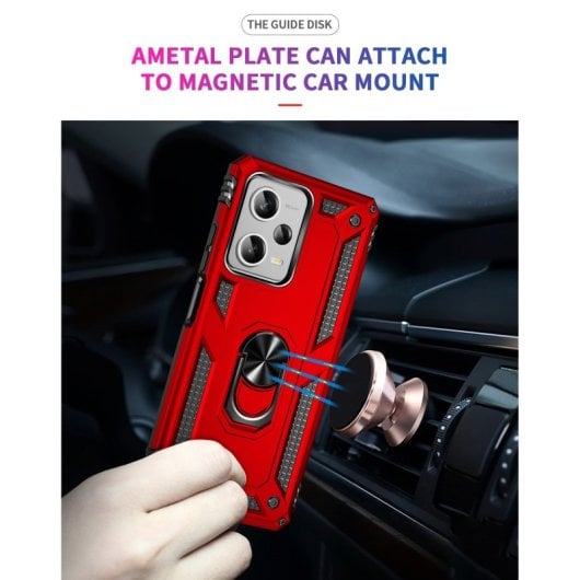 Capa magnética digital Max Power para Xiaomi Redmi Note 12 Pro Plus com anel giratório vermelho