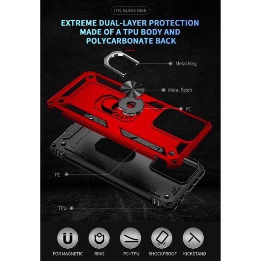 Capa magnética digital Max Power para Xiaomi Redmi Note 12 Pro Plus com anel giratório vermelho