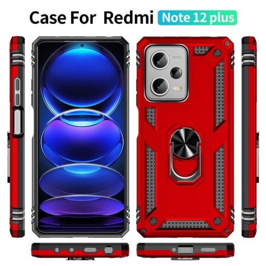 Capa magnética digital Max Power para Xiaomi Redmi Note 12 Pro Plus com anel giratório vermelho