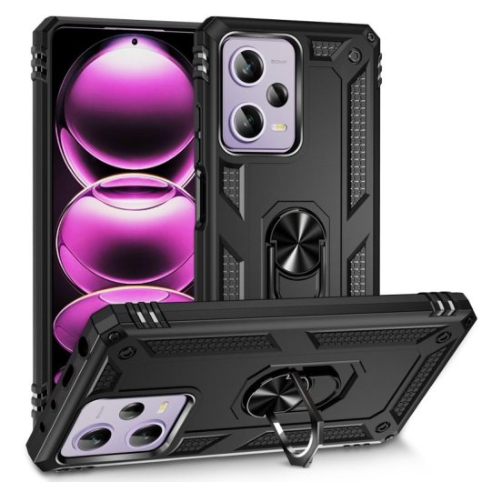 Custodia magnetica digitale Max Power per Xiaomi Redmi Note 12 Pro 5G/Poco X5 Pro 5G con anello rotante, nera