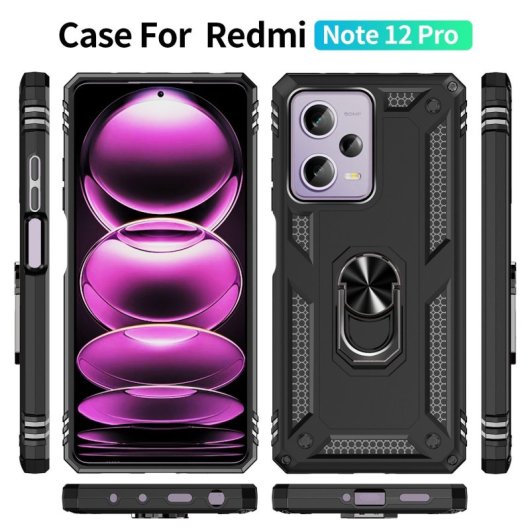 Custodia magnetica digitale Max Power per Xiaomi Redmi Note 12 Pro 5G/Poco X5 Pro 5G con anello rotante, nera