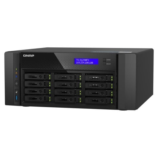 NAS torre QNAP 128GB 12 bahías U.2 NVMe PCIe Gen4/SATA 2x25GbE EPYC 7302P TS-h1290FX avanzado