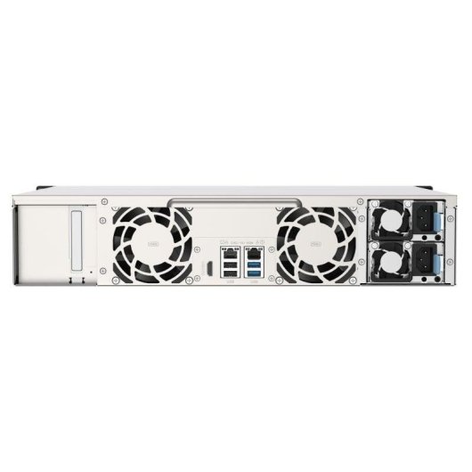 NAS rack QNAP 12 baías Intel Celeron J4125 4GB DDR4 2x2,5GbE PCIe 2U alimentação redundante